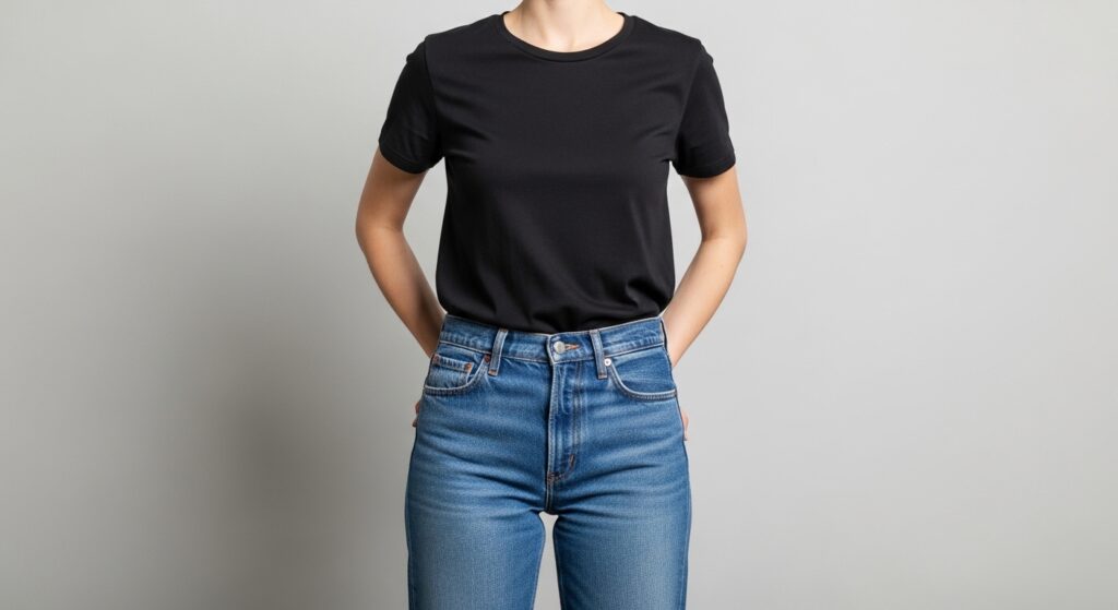 Black T-Shirt with Blue Jeans