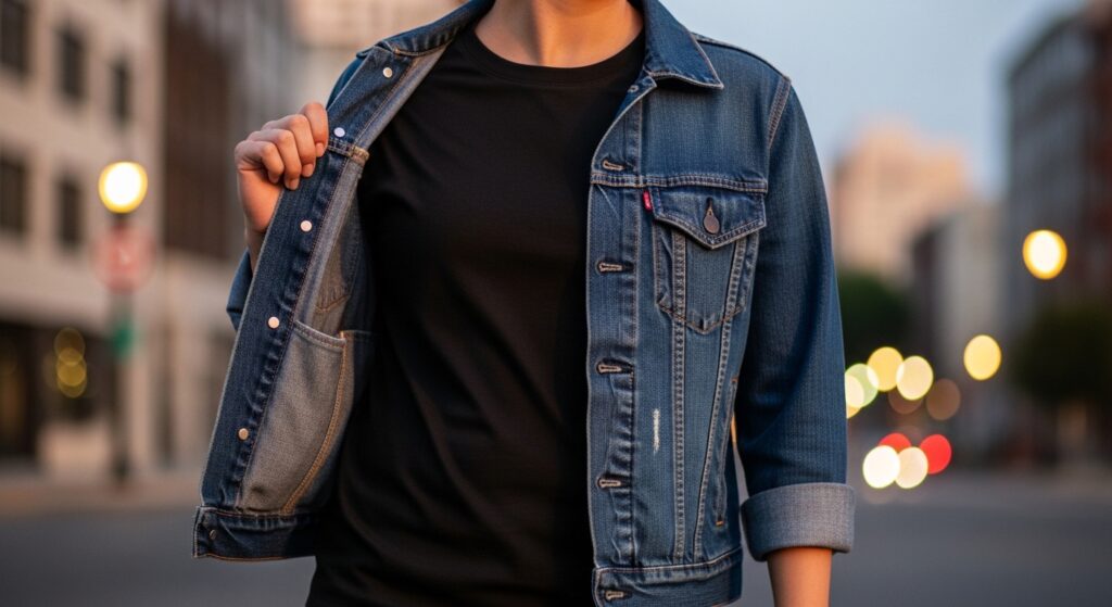 Black T-Shirt with Denim Jacket